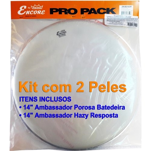 Kit 2 Peles para Caixa Encore By Remo 14'' Ambassador Porosa e 14'' Ambassador Hazy Resposta Transparente
