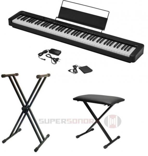 Kit Piano CDP-S100 BK CASIO - Funciona Também com Pilhas + Suporte + Banqueta + Pedal + Fonte