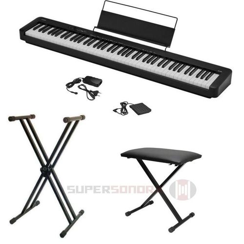 Kit Piano Cdp-s100 Bk Casio - Funciona Também com Pilhas + Suporte X + Banqueta X + Pedal + Fonte