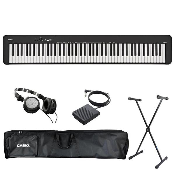 Kit Piano Digital Casio CDP-S100 BK com Capa Estofada, Suporte, Pedal Sustain e Fone
