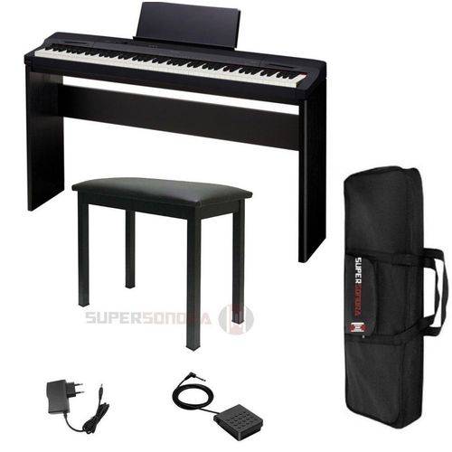 Kit Piano Digital Casio Privia Px-160bk Preto 88 Teclas + Estante Piano Cs-67bk + Banqueta com Compa