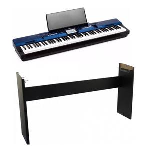 Kit Piano Digital CASIO Privia PX560M Azu Tela Touch - MIDI + Estante + Pedal + Fonte + Suporte Partitura + Tampa Protetora