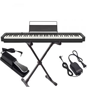 Kit Piano Digital Casio Stage CDP-S100 Preto com Fonte e Pedal Sustain e Suporte X - Bi-Volt