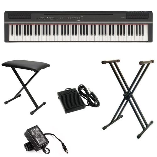 Kit Piano Digital P125 Preto Yamaha 88 Teclas + Suporte X + Banqueta X + Pedal + Fonte