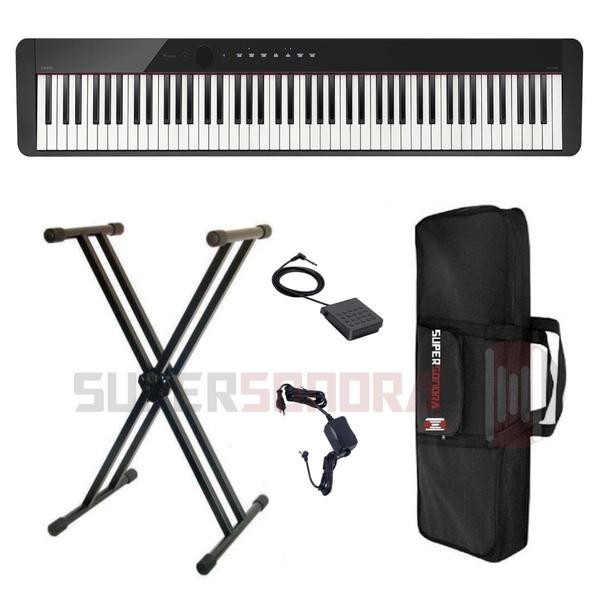 Kit Piano Digital Px S1000 Bk Preto 88 Teclas - Bluetooth - Botões de Led + Suporte X + Capa + Pedal - Casio