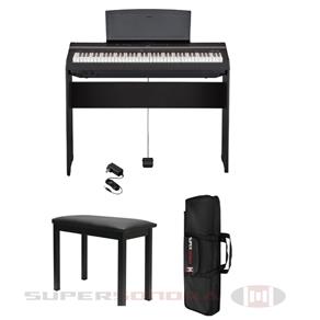 Kit Piano Digital Yamaha P121B Preto - 73 Teclas + Estante L121B + Pedal + Banqueta C/ Compartimento + Capa + Fonte PA 150 + Suporte Partitura