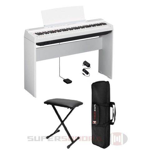 Kit Piano Digital Yamaha P121wh Branco 73 Teclas + Estante L121wh + Pedal + Banqueta em X + Capa