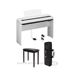 Kit Piano Digital Yamaha P121WH Branco - 73 Teclas + Estante + Pedal + Banqueta + Capa + Fonte + Suporte Partitura
