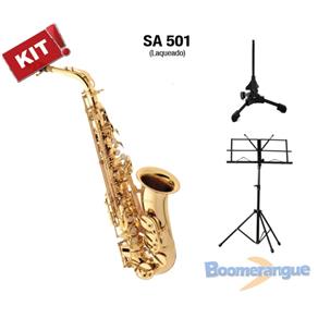 Kit Saxofone Alto Laqueado Sa501 Eagle em Mib com Case + Estante Partitura + Suporte Sax Ask