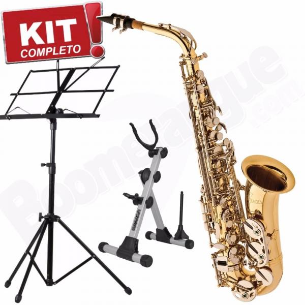 Kit Saxofone Alto SA500 LN Eagle Laqueado/ Niquelado Mib Completo