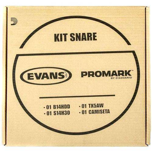 Kit Snare Evans Pele HD Dry 14+ Pele Hazy14 + Camiseta Evans + Baqueta Promark 5A