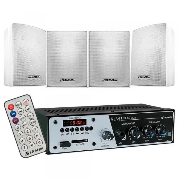 Kit Sonorização de Ambientes FRAHM 1 Amplificador Slim 1000 Plus e 4 Caixas Ps 200 Plus