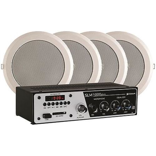 Kit Sonorização Frahm com Amplificador Slim 1000 Plus + 4 Arandela 6'' Branca 25w + Cabo Instalação