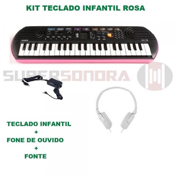 Kit Teclado Infantil Casio Sa-78 Pink - 44 Miniteclas - 8 Polifonias - 100 Timbres - 50 Ritmos + Fon