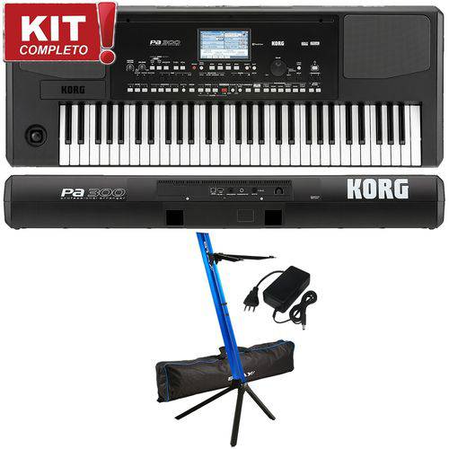 Kit Teclado Musical Arranjador Korg Pa300 61 Teclas Profissional com Suporte Stay Slim 1100/01