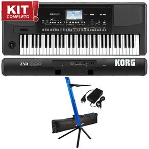 Kit Teclado Musical Arranjador Korg PA300 61 Teclas Profissional com Suporte Stay Slim 1100/01