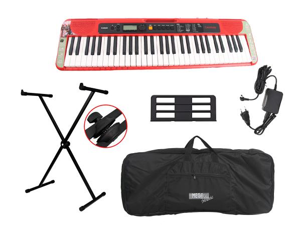 Kit Teclado Musical Casio Vermelho Ct-s200 Fonte + Suportes e Capa