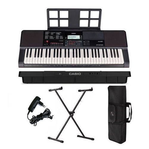 Kit Teclado Musical Ct-x700 Bivolt Casio - 61 Teclas + Fonte + Suporte + Capa - USB, Pedal, Fones
