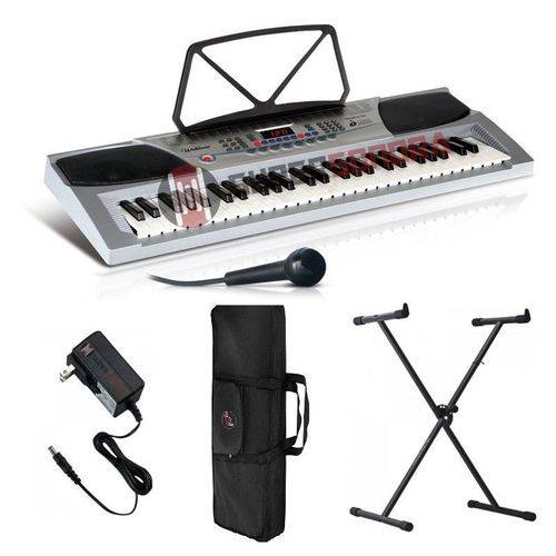 Kit Teclado Musical Keypro 54 Teclas com Microfone + Suporte Teclado X + Bolsa, 100 Ritmos - Waldman