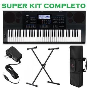 Kit Teclado Musical Sequenciador 61 Teclas Ctk-6200 Casio + Fonte Suporte e Capa Protetora