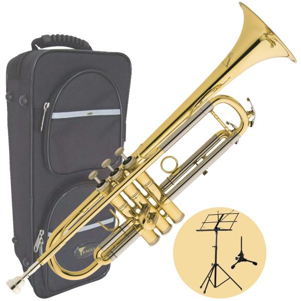 Kit Trompete Laqueado Bb Tr504 Eagle Completo com Suportes