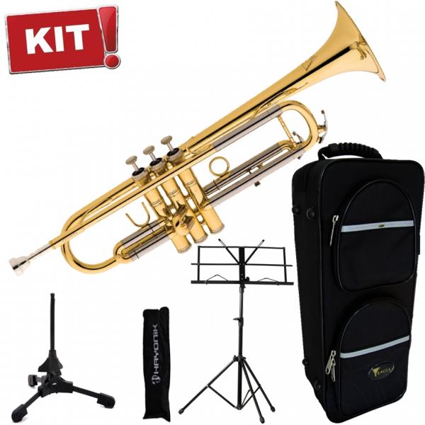 Kit Trompete Laqueado Bb TR504 Eagle Completo com Suportes