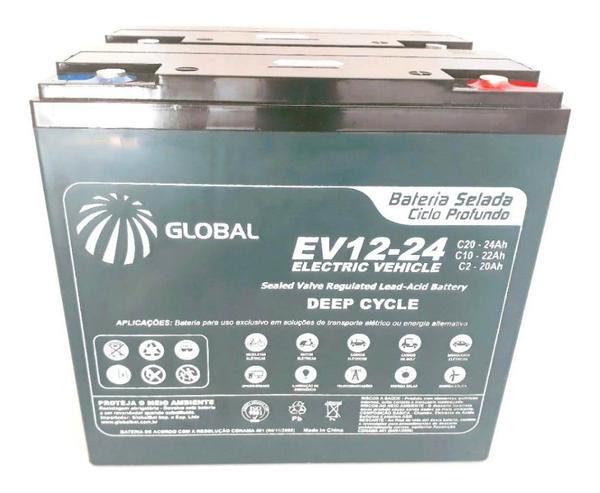 Kit 2 Un Bateria Selada Gel 12v 24ah - Global - Ev12-24