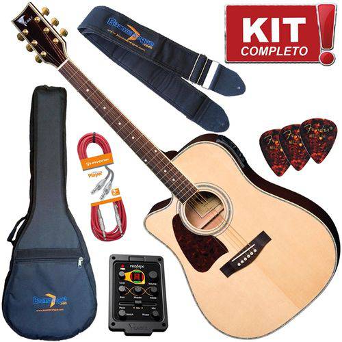 Kit Violao Ch889 Nt Lh Canhoto Natural Eagle Completo