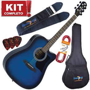 Kit Violão Elétrico Folk Aço SD-25C BL Azul Strinberg Completo