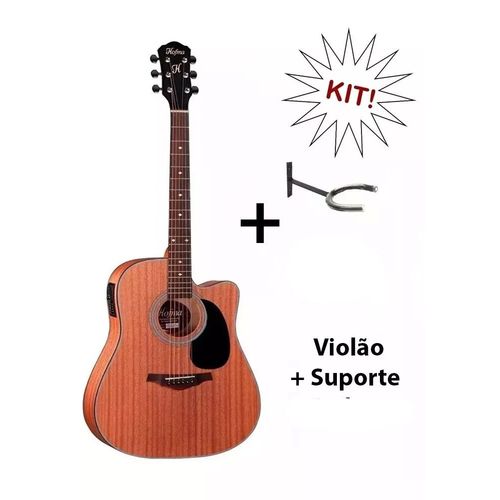 Kit Violão Hofma Hmf 250 Stnt Folk Elétrico + Suporte