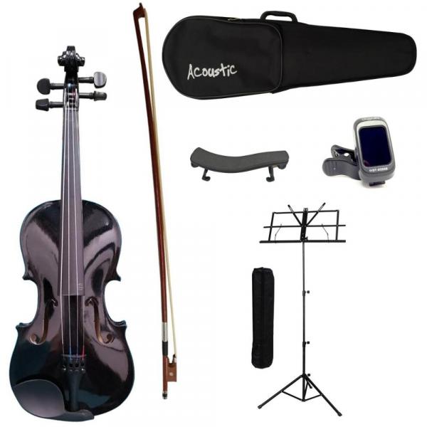 Kit Violino 3/4 Black + Arco e Case + Espaleira + Estante + Afinador 20% Desconto - Acoustic
