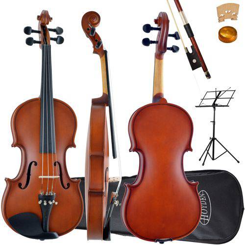 Kit Violino Tradicional 4/4 Vhe-44n Natural Fosco Hoyden Estojo + Estante
