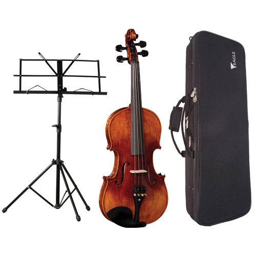 Kit Violino Vk644 Eagle Envelhecido 4/4 + Suporte de Partitura Completo Abeto Maciço