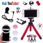 Kit Youtuber 12 Luz de Selfie Mini Tripe Microfone Lapela
