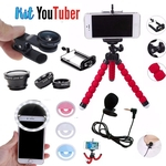 Kit Youtuber 11 Luz de Selfie Microfone Lapela Mini Tripe