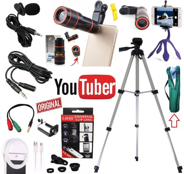 Kit Youtuber Tripé 1,30mts + Microfone Lapela Celular Extensão + Luneta Zoom Profissional + Kit Lentes Flash Ring Light - Leffa Shop