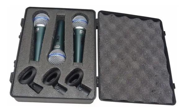 2 Kits Com 3 Microfones Mxt Pro Btm 58a Com Maleta Dinâmico
