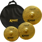 Krest Aged Brass Kit Pratos Hi Hat 14" Medium Crash 16" Ride 20" + Bag