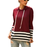 Lady Hoodie Sweatshirt Drawstring Stripe Combined Color Autumn Casual Pullover