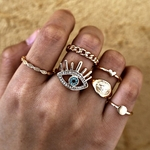 6Pcs/set Vintage Rhinestone Ring Set Simple Heart Eye Knuckle Rings Jewelry Accessories 