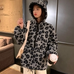 Leopard Impresso Hoodies mangas compridas Casual pulôver Streetwear com capuz Top Curto para a mulher