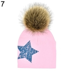 Listras Estrelas Padrão Inverno Crianças Moda Beanie Hat Cap Com Pompom Faux Fur