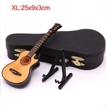 Mshop Mini Faltando Ângulo Folk Guitar Modelo Em Miniatura De Madeira Mini Musical Instrumento De Coleta Modelo Com Stand Case