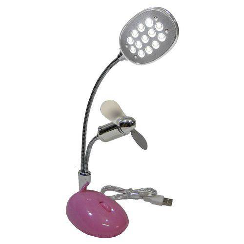 Luminária Abajur + Ventilador Usb Flexível 13 Leds Wmt7508-4 Rosa