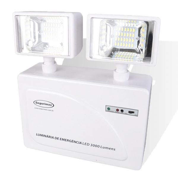 Luminária de Emergência LED 3.000 Lúmens e 2 Faróis (110V/220V) - Segurimax