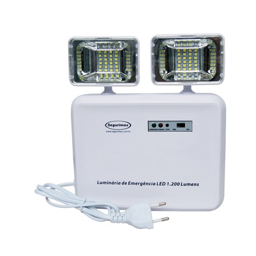 Luminária de Emergência LED 1200 Lumens e 2 Faróis Segurimax