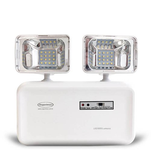 Luminária de Emergência LED 600 Lumens 2 Faróis Segurimax