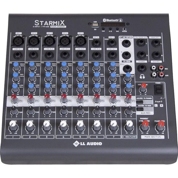 Mesa de Som 8 Canais Stereo Starmix XMS802R Cinza LL AUDIO