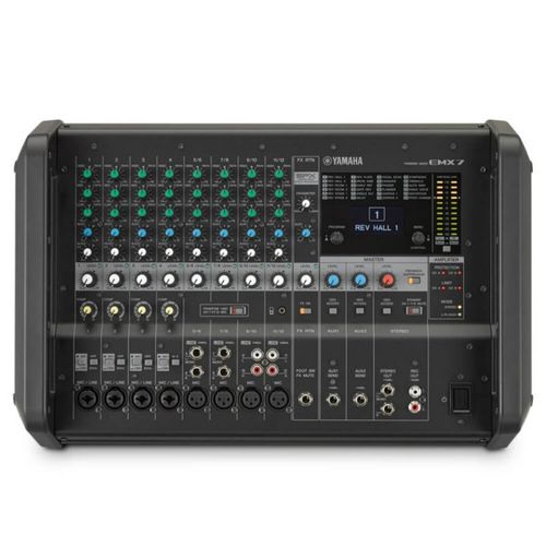 Mesa de Som Amplificada Yamaha EMX7 Bivolt com 12 Entradas e 5 Saídas 24 Efeitos