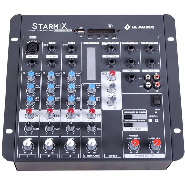 Mesa de Som LL AUDIO STARMIX 4 Canais USFX402R USB com Efeito